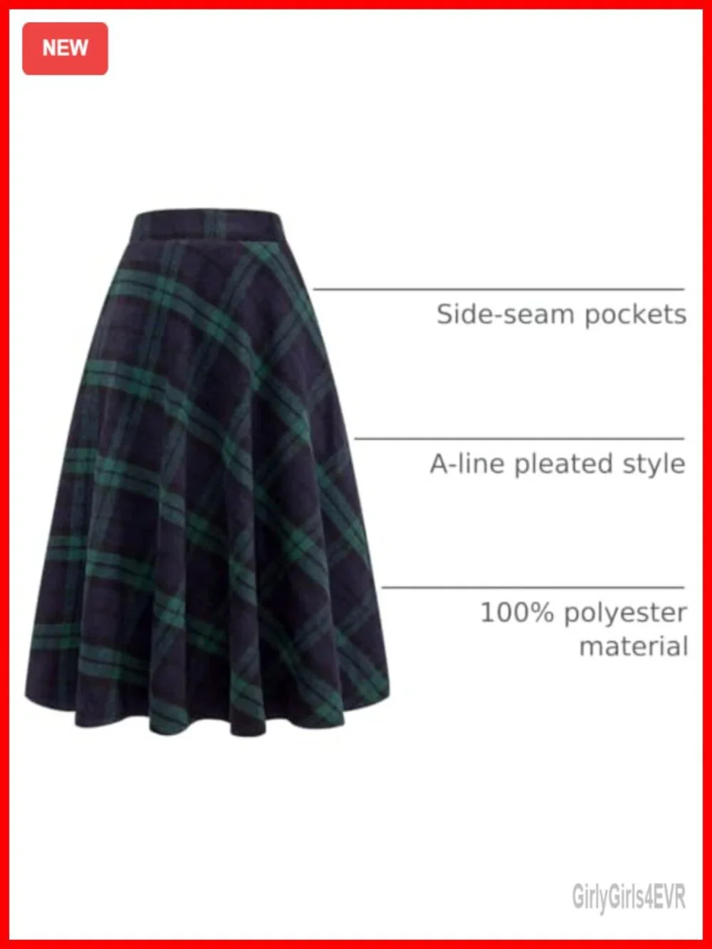 Women's Long Plaid High Waist A-Line Pleated Tartan Midi Skirt